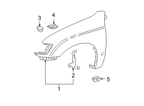 2001 Toyota Tacoma Fender Bracket, Driver Side Diagram for 53804-35020