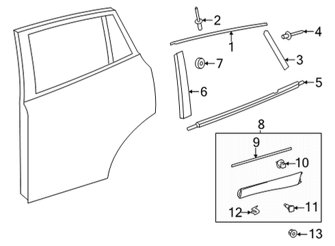 2024 Toyota Venza Exterior Trim - Rear Door Diagram