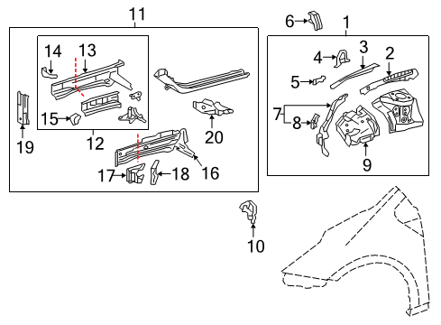 2020 Toyota Prius AWD-e Structural Components & Rails Diagram
