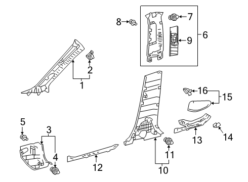 2019 Toyota C-HR Interior Trim - Pillars Diagram