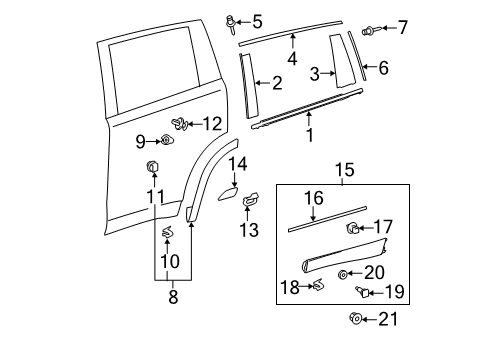 2017 Toyota Highlander Exterior Trim - Rear Door Diagram
