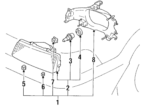1989 Toyota Corolla Headlamp Components Diagram