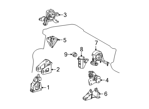 2013 Toyota Prius Engine & Trans Mounting Diagram