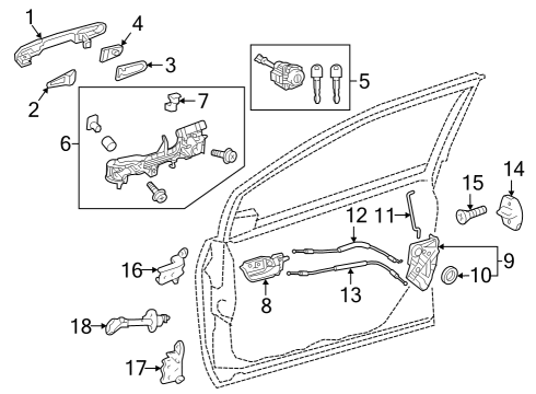 2024 Toyota Prius Prime Front Door - Lock & Hardware Diagram