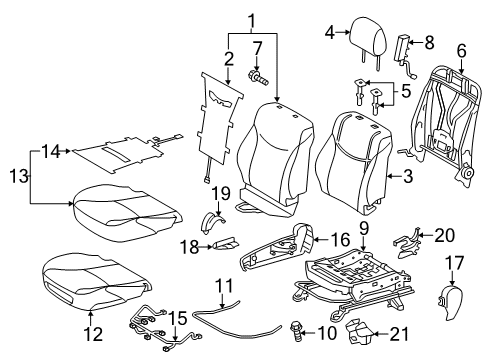 2013 Toyota Prius Plug-In Passenger Seat Components Diagram