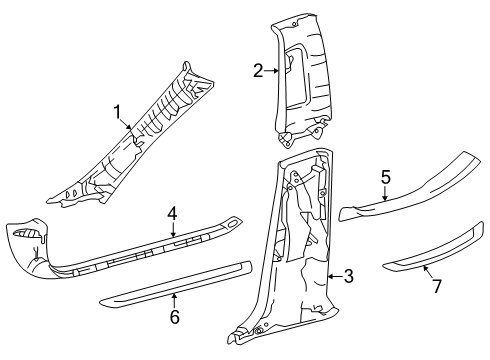 2025 Toyota Mirai Interior Trim - Pillars Diagram