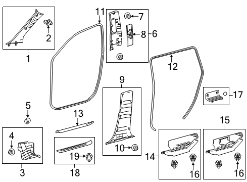 2017 Toyota Highlander Interior Trim - Pillars Diagram