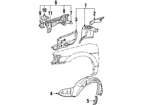 1992 Toyota Paseo Structural Components & Rails Diagram