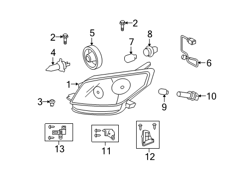 2013 Scion xD Headlamp Components Diagram