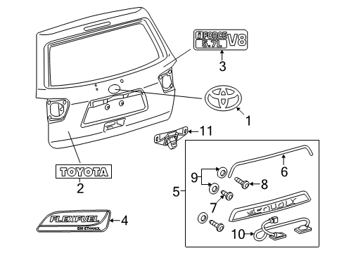 2012 Toyota Sequoia Exterior Trim - Lift Gate Diagram