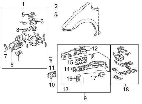 2009 Toyota Prius Structural Components & Rails Diagram