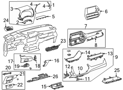 2025 Toyota Highlander Instrument Panel Components Diagram
