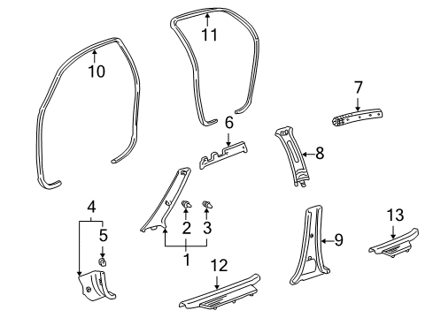 2002 Toyota Echo Interior Trim - Pillars Diagram