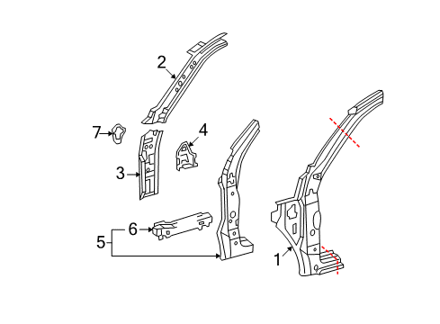 2004 Toyota Tundra Inner Hinge Pillar, Passenger Side Diagram for 61123-0C030