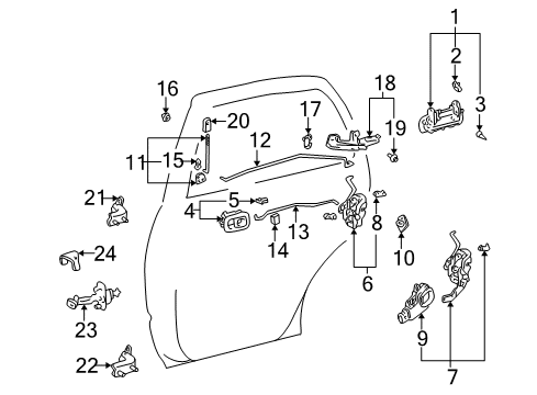 1999 Toyota 4Runner Rear Door - Lock & Hardware Diagram