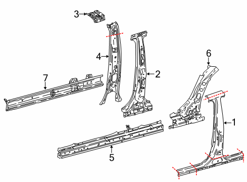 2018 Toyota Camry Inner Center Pillar, Passenger Side Diagram for 61034-06020