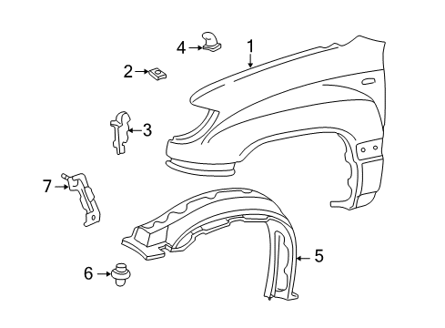 2000 Toyota Land Cruiser Fender & Components Diagram
