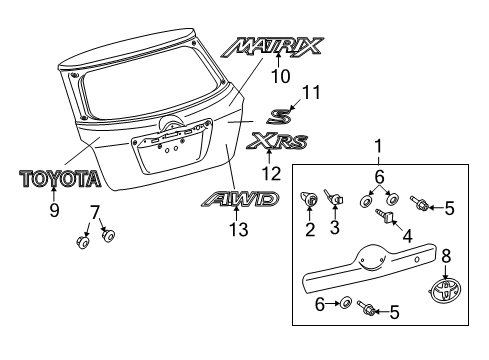 2012 Toyota Matrix Exterior Trim - Lift Gate Diagram