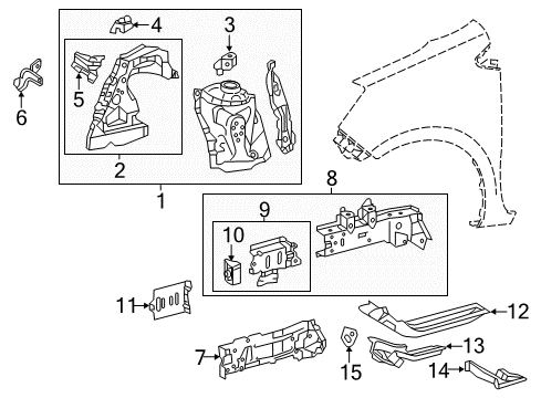 2012 Toyota Prius C Structural Components & Rails Diagram