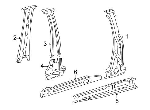 2000 Toyota Sienna Inner Pillar, Passenger Side Diagram for 61343-08010