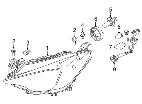 2020 Toyota Yaris Headlamp Assembly U-Nut Diagram for 90118-WB343