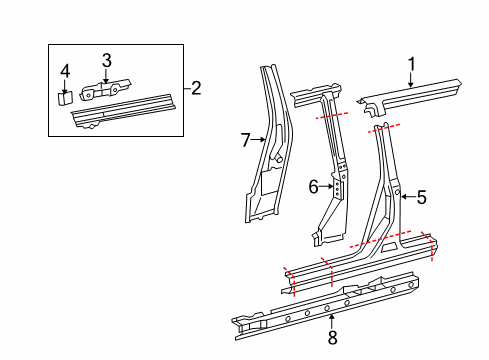 2007 Toyota Highlander Center Pillar & Rocker, Outer Driver Side Diagram for 61312-48020