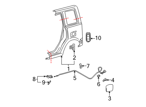 2005 Scion xB Release Lever, Rear Diagram for 77306-13030