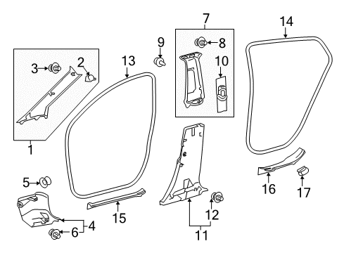 2017 Toyota Prius Prime Interior Trim - Pillars Diagram