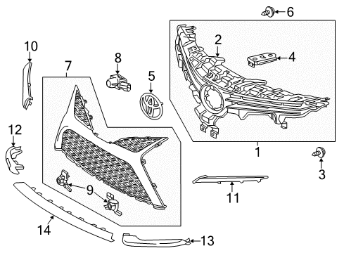 2019 Toyota Camry Grille & Components Diagram 4 - Thumbnail