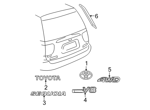 2002 Toyota Sequoia Exterior Trim - Lift Gate Diagram