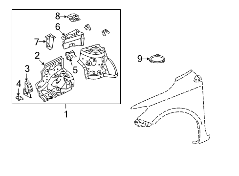 2010 Toyota Corolla Structural Components & Rails Diagram