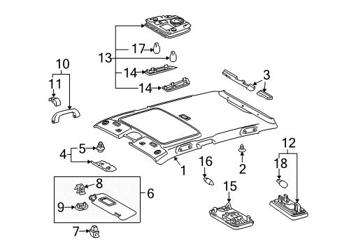2014 Toyota Prius Interior Trim - Roof Diagram