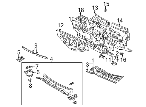 2006 Toyota Camry Cowl Side Panel Reinforcement Plate, Passenger Side Diagram for 55728-06010
