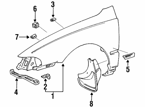 1994 Toyota Corolla Fender, Front Passenger Side Diagram for 53801-02050