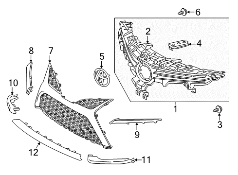 2019 Toyota Camry Grille & Components Diagram 2 - Thumbnail
