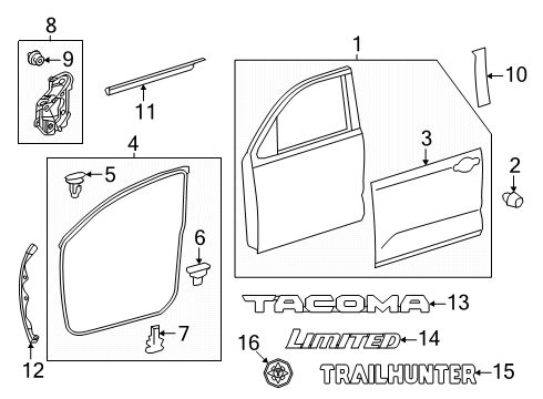 2025 Toyota Tacoma Door & Components Diagram