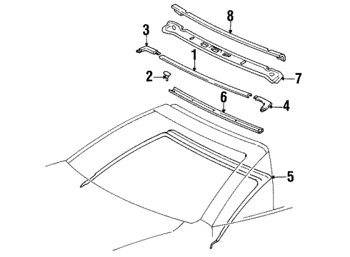 1997 Toyota Paseo Windshield Header & Components Diagram