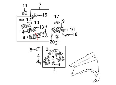 2004 Scion xA Structural Components & Rails Diagram