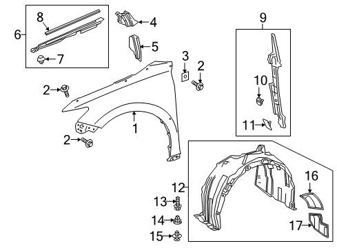 2018 Toyota Camry Fender, Front Passenger Side Diagram for 53801-06170