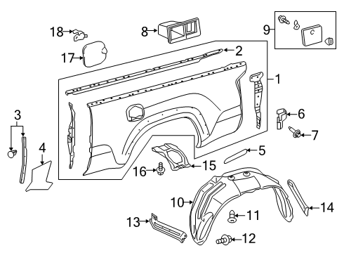 2019 Toyota Tacoma Front & Side Panels Diagram