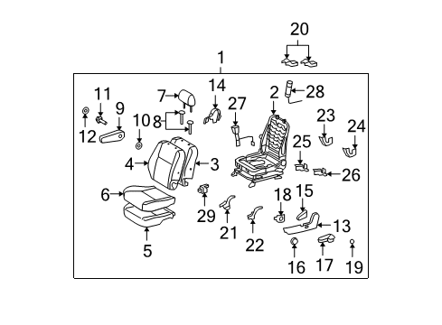 2007 Toyota FJ Cruiser Front Seat Components Diagram