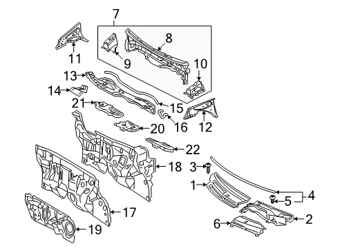 2011 Toyota Yaris Cowl Grille Clip Diagram for 90467-07190-C0