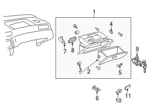2001 Toyota Camry Glove Box Assembly, Blue Gray, Lower Passenger Side Diagram for 55303-33030-B0