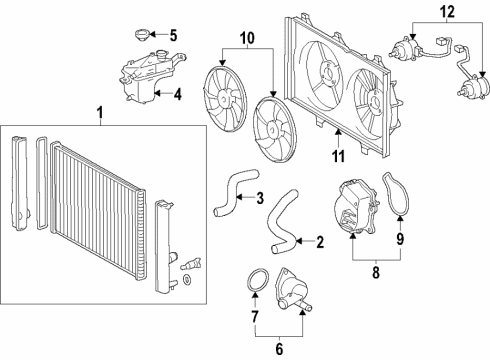 2020 Toyota Prius AWD-e Radiator & Components Diagram