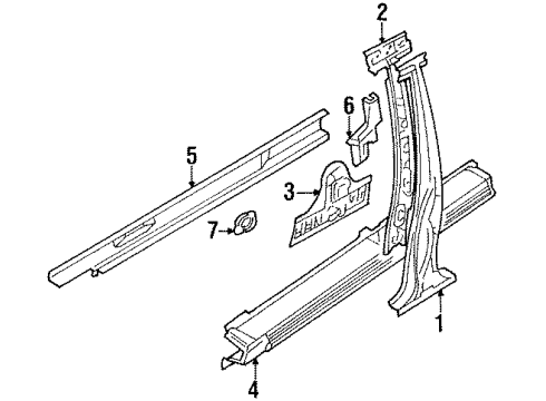 1989 Toyota Corolla Center Pillar, Outer Passenger Side Diagram for 61301-12190