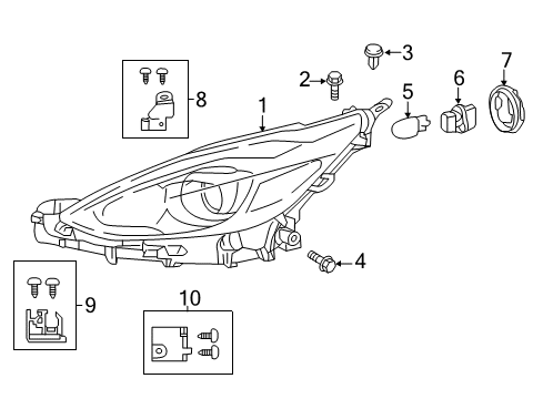 2018 Toyota Prius C Headlamp Components Diagram