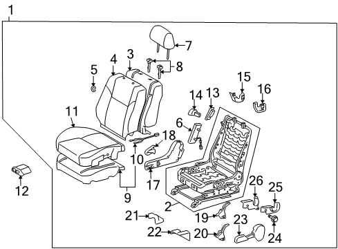 2007 Scion tC Front Seat Components Diagram