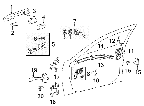 2012 Toyota Camry Front Door - Lock & Hardware Diagram