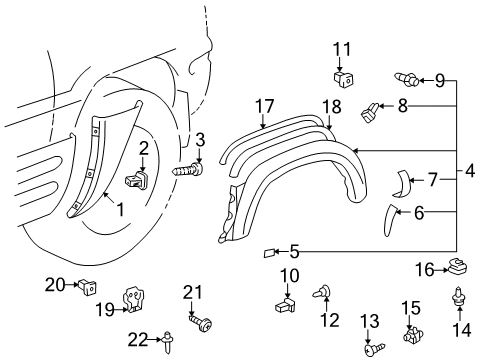 1999 Toyota RAV4 Exterior Trim - Quarter Panel Diagram