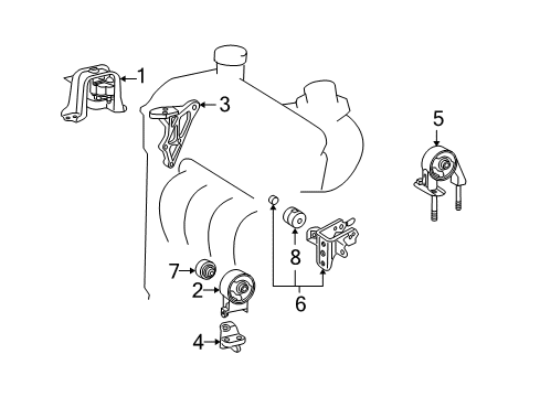 2004 Scion xB Side Mount Bracket, Passenger Side Diagram for 12315-21044